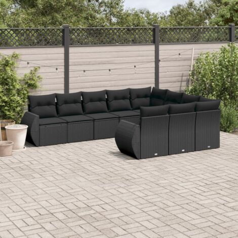 Ensemble Salon Jardin 10 Places Noir Résine Tressée avec Coussins Confort - Meuble Extérieur Modulaire Durable pour Terrasse et Jardin (1/5)