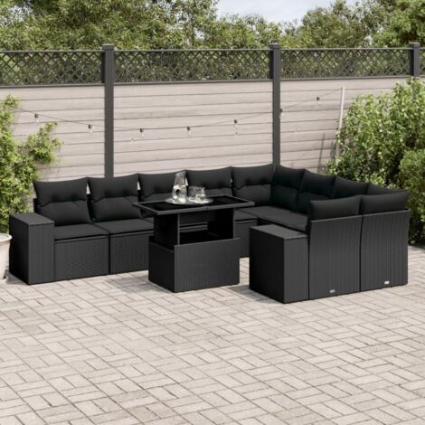Ensemble Jardin 10 Places Noir Résine Tressée avec Coussins - Salon Extérieur Modulaire Table Réglable (1/5)