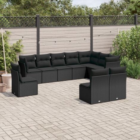 Ensemble de Jardin 10 Places en Résine Tressée Noire avec Coussins - Salon d'Extérieur Modulaire avec Espace de Rangement (1/3)