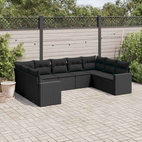 Salon de Jardin 9 Places Noir Résine Tressée - Ensemble Modulaire avec Coussins et Rangement Intégré (1/3)