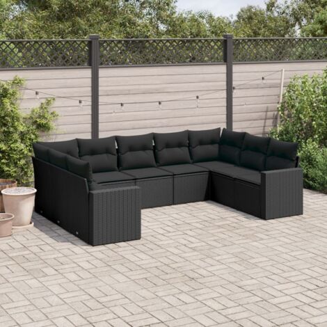 Ensemble de jardin 9 places en résine tressée noire avec coussins - Salon extérieur modulaire (1/3)