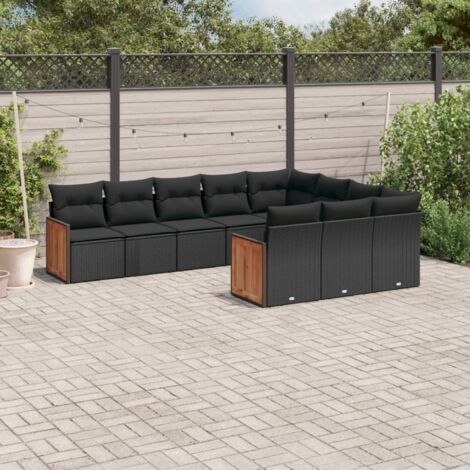 Ensemble Salon Jardin 10 Places Noir Résine Tressée avec Coussins - Canapés d'Angle et Centraux Modulables (1/5)