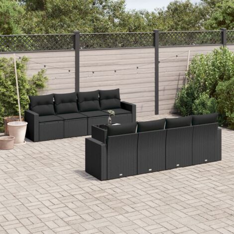 Ensemble Salon Jardin 9 Places Résine Tressée Noir avec Table Verre Trempé et Coussins Lavables - Mobilier Extérieur Modulaire avec Espace de Rangement (1/3)