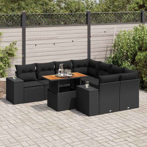 Ensemble Salon Jardin 9 Places Noir Résine Tressée avec Table Réglable et Coussins Lavables - Mobilier d'Extérieur Modulaire avec Rangement Intégré (1/5)
