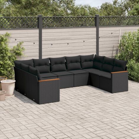 Ensemble de jardin 9 places en résine tressée noir avec coussins - Salon extérieur modulaire avec rangement intégré (1/3)