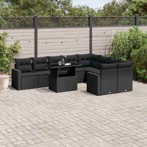 Ensemble Jardin 10 Places Noir Résine Tressée avec Table Réglable et Coussins Lavables (1/5)