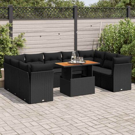 Ensemble Jardin 10 Places Noir Résine Tressée avec Coussins - Table Réglable, Rangement Intégré, Modulaire (1/5)