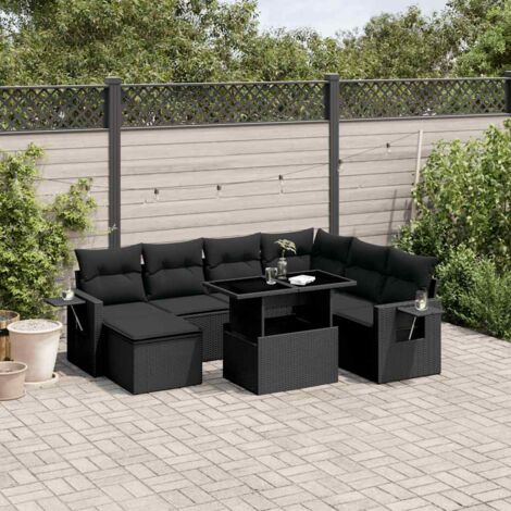 Ensemble Salon Jardin 9 Places Noir Résine Tressée avec Coussins - Table Réglable Hauteur et Mobilier Modulaire Extérieur (1/5)