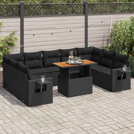 Ensemble Jardin 10 Places Noir Résine Tressée avec Coussins - Salon Extérieur Modulaire avec Table Réglable et Rangement Intégré (1/5)
