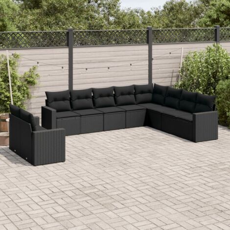 Ensemble de jardin 10 places en résine tressée noir avec coussins - Mobilier extérieur modulaire avec rangement intégré (1/3)