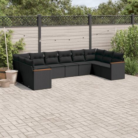 Ensemble de jardin 10 places en résine tressée noire avec coussins - Salon extérieur modulaire avec rangement intégré (1/5)