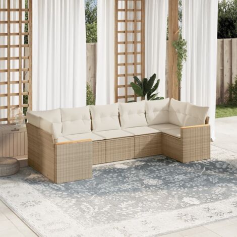 Canapé de jardin 7 pièces en résine tressée beige avec coussins amovibles – cadre acier peint, modulable et résistant aux UV (1/5)