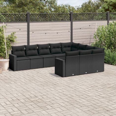 Ensemble Jardin 10 Places Résine Tressée Noir avec Coussins - Salon Extérieur Modulaire avec Rangement et Housse Lavable (1/3)