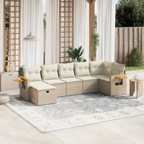 Canapé de jardin 7 pièces en résine tressée beige avec coussins amovibles – cadre acier, modulable et résistant aux UV (1/4)