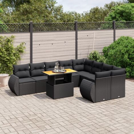 Ensemble Salon Jardin 10 Places Noir Résine Tressée avec Coussins - Table Réglable et Mobilier d'Extérieur Modulaire (1/3)