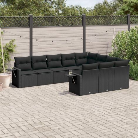 Ensemble de jardin 10 places en résine tressée noir avec coussins - Salon extérieur modulaire avec tables d'appoint (1/5)