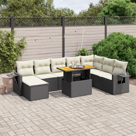Ensemble Jardin 9 Places Noir Résine Tressée - Salon Extérieur avec Table Réglable et Coussins Lavables (1/4)