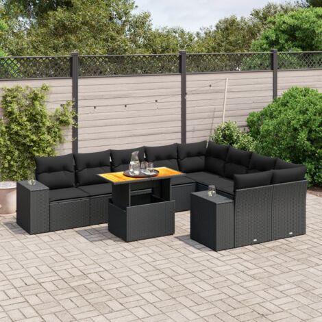 Ensemble Salon Jardin 10 Places Noir Résine Tressée avec Table Réglable et Coussins Confortables - Meuble Extérieur Modulaire Design (1/3)