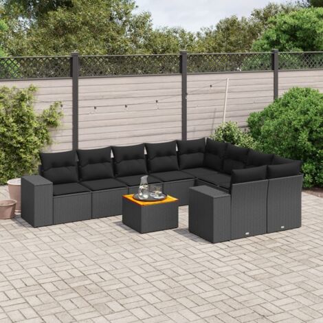 Ensemble Jardin 10 Places Noir Résine Tressée avec Table Acacia et Coussins Confortables - Salon Extérieur Modulaire (1/5)