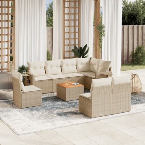 Ensemble salon jardin 9 places résine tressée beige avec coussins et rangement intégré (1/3)