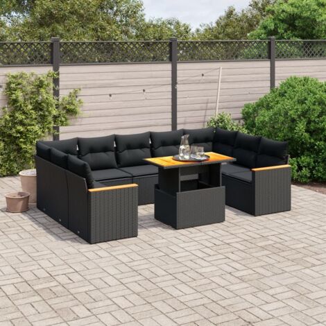 Ensemble Salon Jardin 11 Pièces Résine Tressée Noir avec Coussins - Mobilier Extérieur Modulaire Design Moderne (1/3)