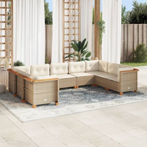 Ensemble de Salon Jardin 9 Places en Résine Tressée Beige avec Coussins - Canapé d'Angle et Central Modulaire (1/5)