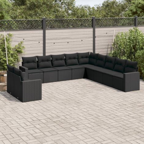 Ensemble Salon Jardin 11 Pièces Noir Résine Tressée avec Coussins - Canapé d'Angle Modulable Mobilier Extérieur (1/3)