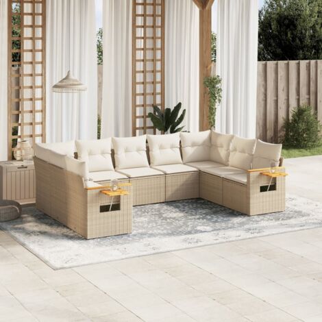 Ensemble Salon Jardin 9 Places Résine Tressée Beige - Canapés d'Extérieur avec Coussins, Stockage et Table d'Appoint (1/3)