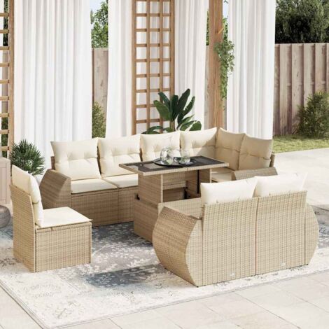 Ensemble salon jardin 9 places résine tressée beige avec rangement et table ajustable (1/5)