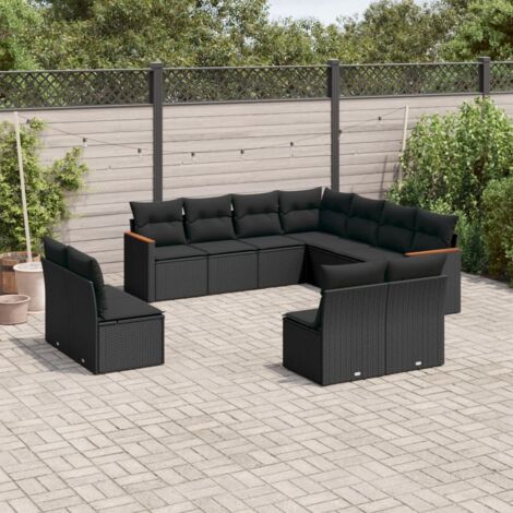Ensemble Salon Jardin 11 Pièces Noir Résine Tressée avec Coussins Modulables et Rangement (1/3)