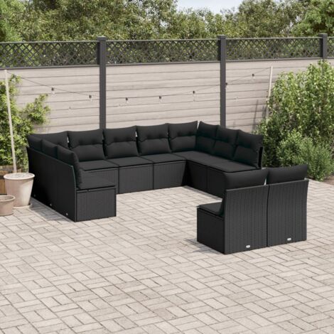 Ensemble de Jardin 11 Pièces Noir Résine Tressée avec Coussins - Salon Extérieur Modulaire avec Espace de Rangement (1/3)