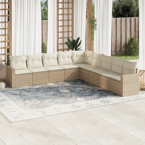 Ensemble Salon Jardin 9 Places Résine Tressée Beige avec Coussins - Modulaire, Rangement, Résistant aux UV (1/3)