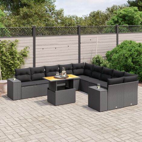 Ensemble Salon Jardin 11 Pièces Noir Résine Tressée - Canapés d'Extérieur avec Table Réglable et Coussins Lavables (1/3)