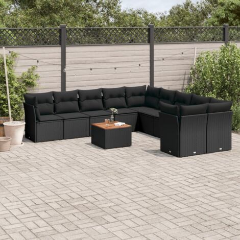 Salon de Jardin 11 Pièces Noir Résine Tressée avec Coussins - Ensemble Modulaire avec Rangement, Table Acacia et Housse Lavable (1/5)