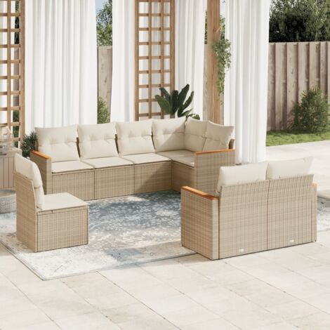 Salon de Jardin 8 Places en Résine Tressée Beige avec Coussins - Ensemble Modulaire avec Rangement et Housses Lavables (1/3)