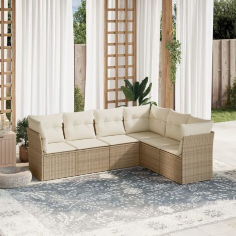 Ensemble Salon Jardin 6 Places Résine Tressée Beige avec Coussins Détachables - Mobilier Extérieur Modulaire (1/4)