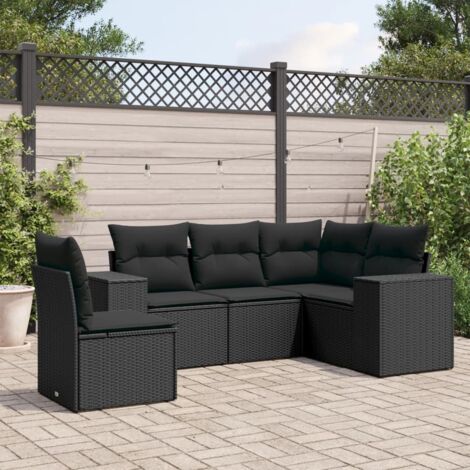 Ensemble Salon Jardin 5 Places Noir Résine Tressée avec Coussins et Rangement Modulaire (1/3)