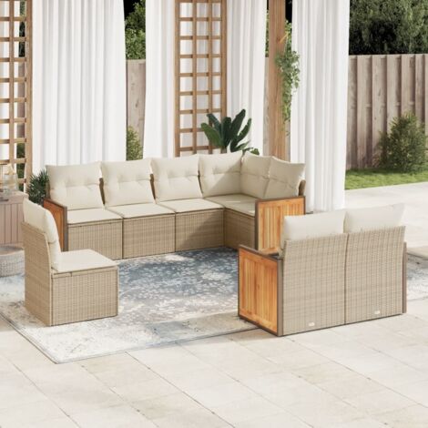 Ensemble de jardin 8 places en résine tressée beige avec coussins - Salon modulaire pour terrasse avec meubles d'extérieur confortables (1/5)