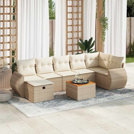 Salon de Jardin 8 Places en Résine Tressée Beige avec Coussins et Table - Ensemble Modulaire avec Rangement et Housse Lavable (1/5)