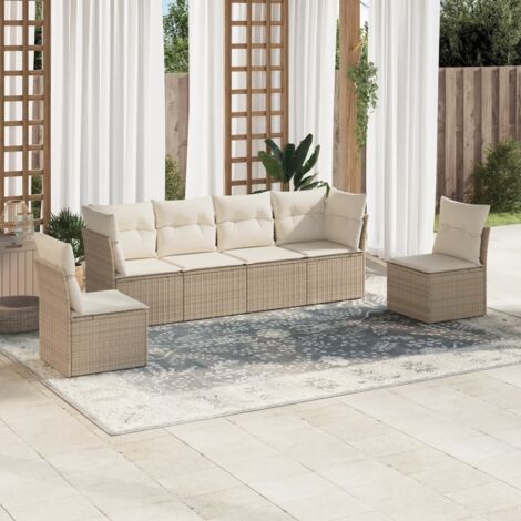 Ensemble Salon Jardin 6 Places Résine Tressée Beige avec Coussins Lavables - Modulaire (1/3)