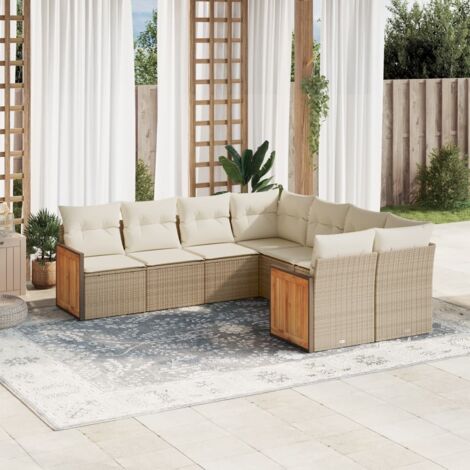 Ensemble Salon Jardin 8 Places Résine Tressée Beige avec Coussins - Canapé d'Angle, Modulaire, Housse Lavable (1/5)