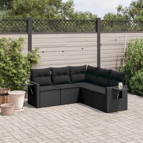 Salon de Jardin 5 Places Noir Résine Tressée avec Coussins, Table d'Appoint et Espace de Rangement, Dimensions 62x62x69cm, Charge 110kg (1/3)