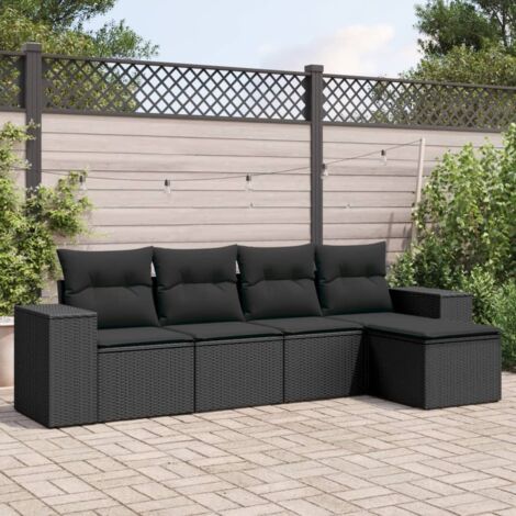 Ensemble Salon Jardin 5 Places Noir Résine Tressée avec Coussins - Canapé Modulaire, Stockage Intégré et Housse Lavable (1/3)