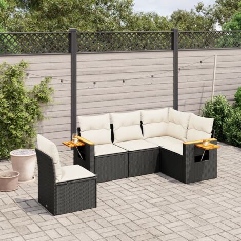 Salon de Jardin 5 Places en Résine Tressée Noir avec Coussins - Ensemble Modulaire avec Table d'Appoint et Espace de Rangement (1/3)