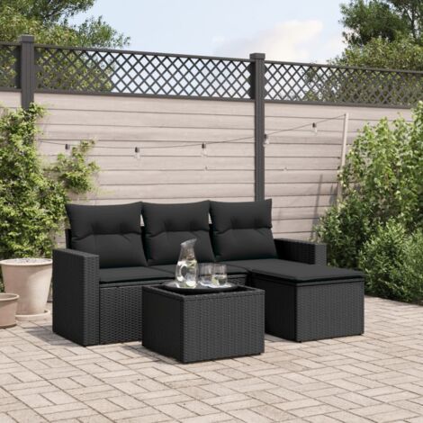 Ensemble jardin 5 places résine tressée noir avec table verre trempé et rangement intégré (1/3)