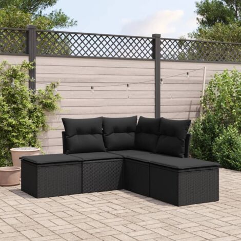 Ensemble Salon Jardin 5 Places Noir Résine Tressée avec Coussins et Rangement Modulaire (1/3)