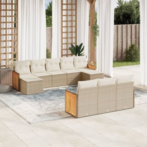 Ensemble Salon Jardin 10 Places Résine Tressée Beige avec Coussins Amovibles - Canapé Modulaire Durable pour Terrasse et Jardin (1/4)