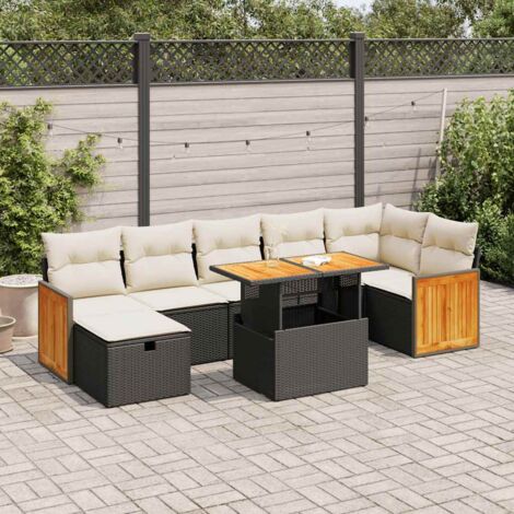 Salon de Jardin 5 Places Noir Résine Tressée avec Table Réglable et Coussins Lavables - Ensemble Canapé d'Extérieur avec Rangement (1/4)