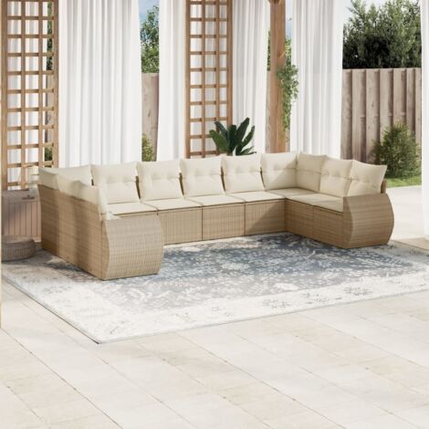 Ensemble Salon Jardin 10 Places Résine Tressée Beige avec Coussins - Canapé Modulaire d'Extérieur (1/4)
