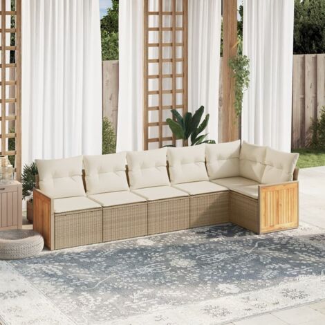 Ensemble Salon Jardin 6 Places Résine Tressée Beige avec Coussins Amovibles - Meuble Extérieur Modulaire pour Terrasse (1/4)